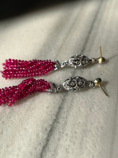 Diamond, Platinum and Spinel Tassel Earrings