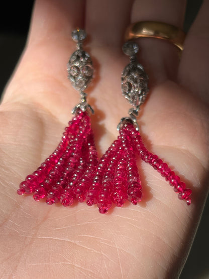 Diamond, Platinum and Spinel Tassel Earrings