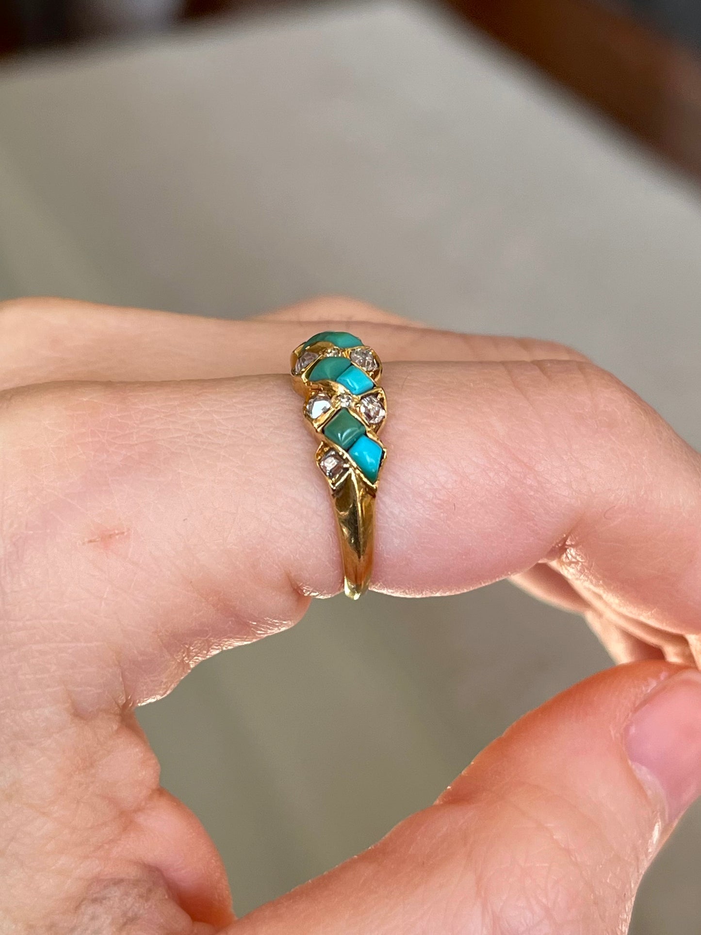 Victorian Turquoise and Diamond Twist Ring