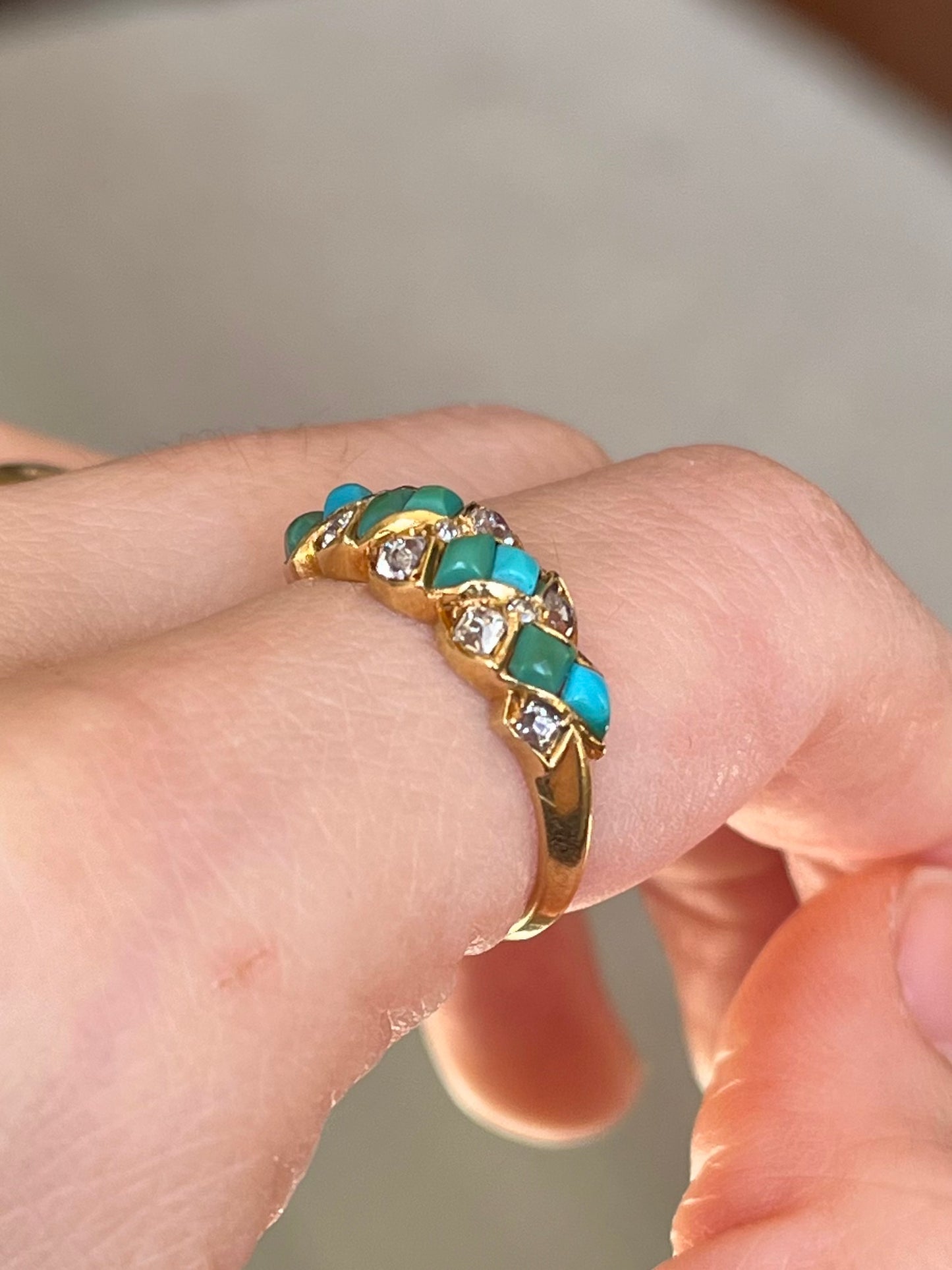Victorian Turquoise and Diamond Twist Ring