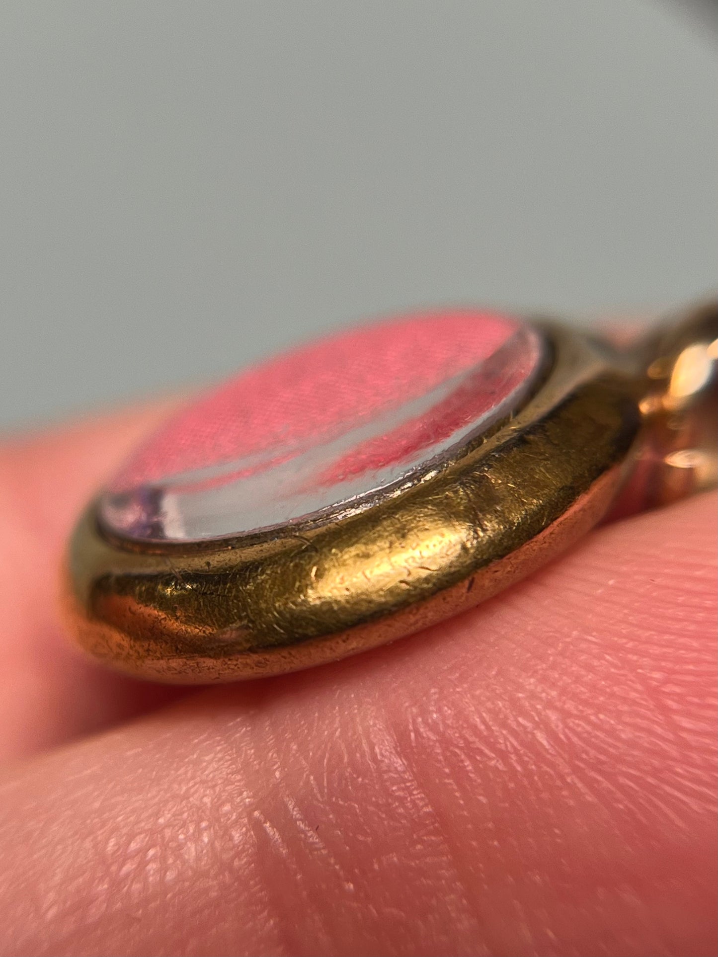 Antique Victorian 15K Gold, Silver and Turquoise Locket Pendant with Pink Silk