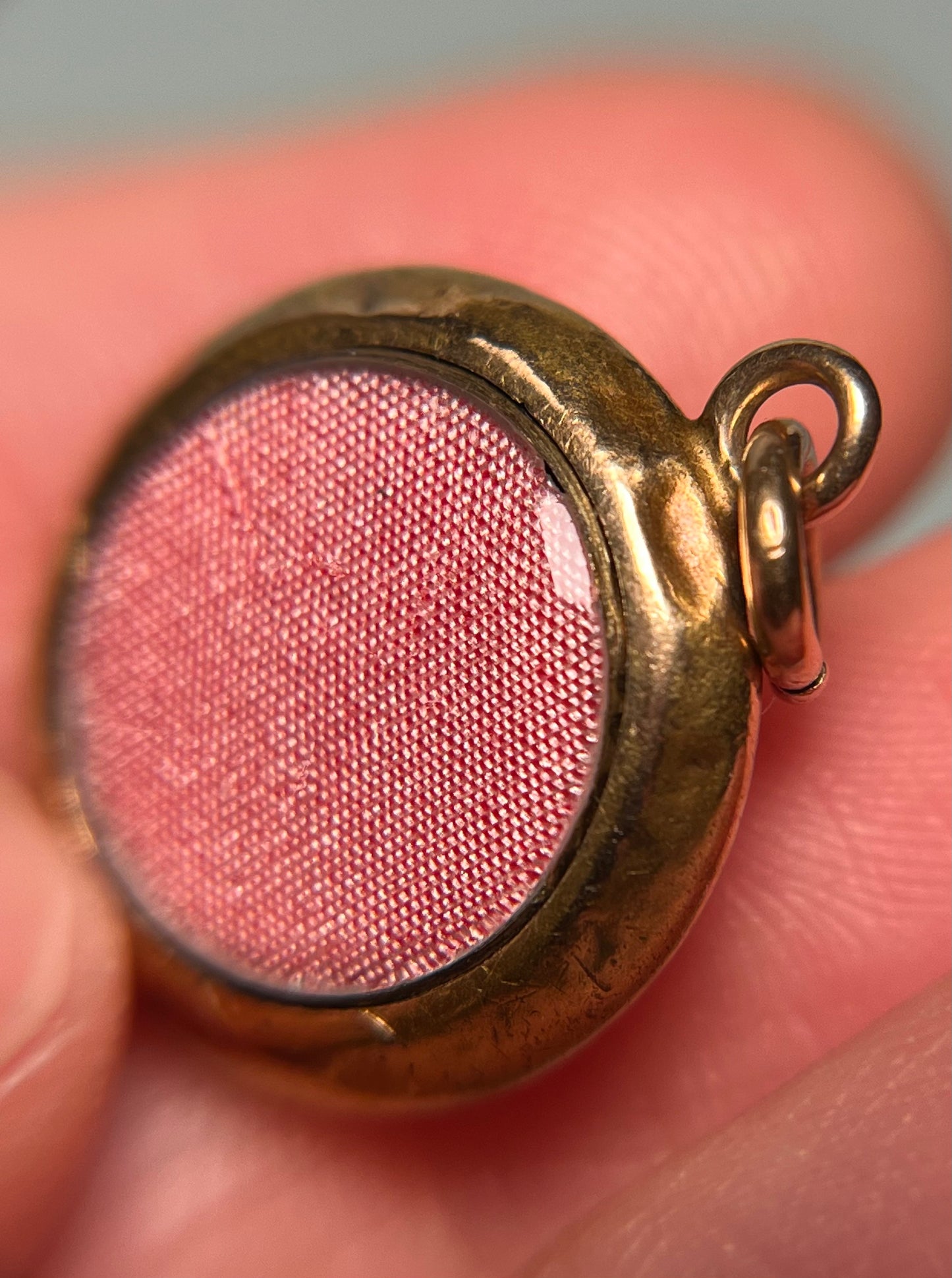 Antique Victorian 15K Gold, Silver and Turquoise Locket Pendant with Pink Silk