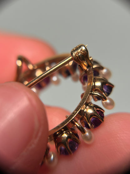 Antique 14K, Amethyst and Seed Pearl Wreath Brooch