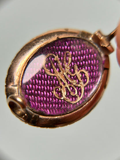 Georgian Navette Brooch with Rose-Cut Sapphires, Seed Pearls and Silk with Monogram "MG"