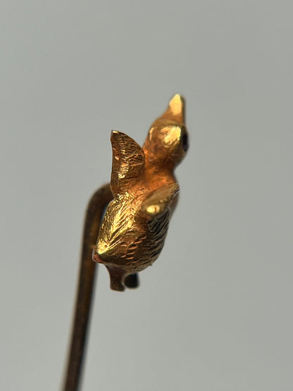 Antique 14K Gold Duckling Stick Pin with Ruby Eye and Bloomed Finish