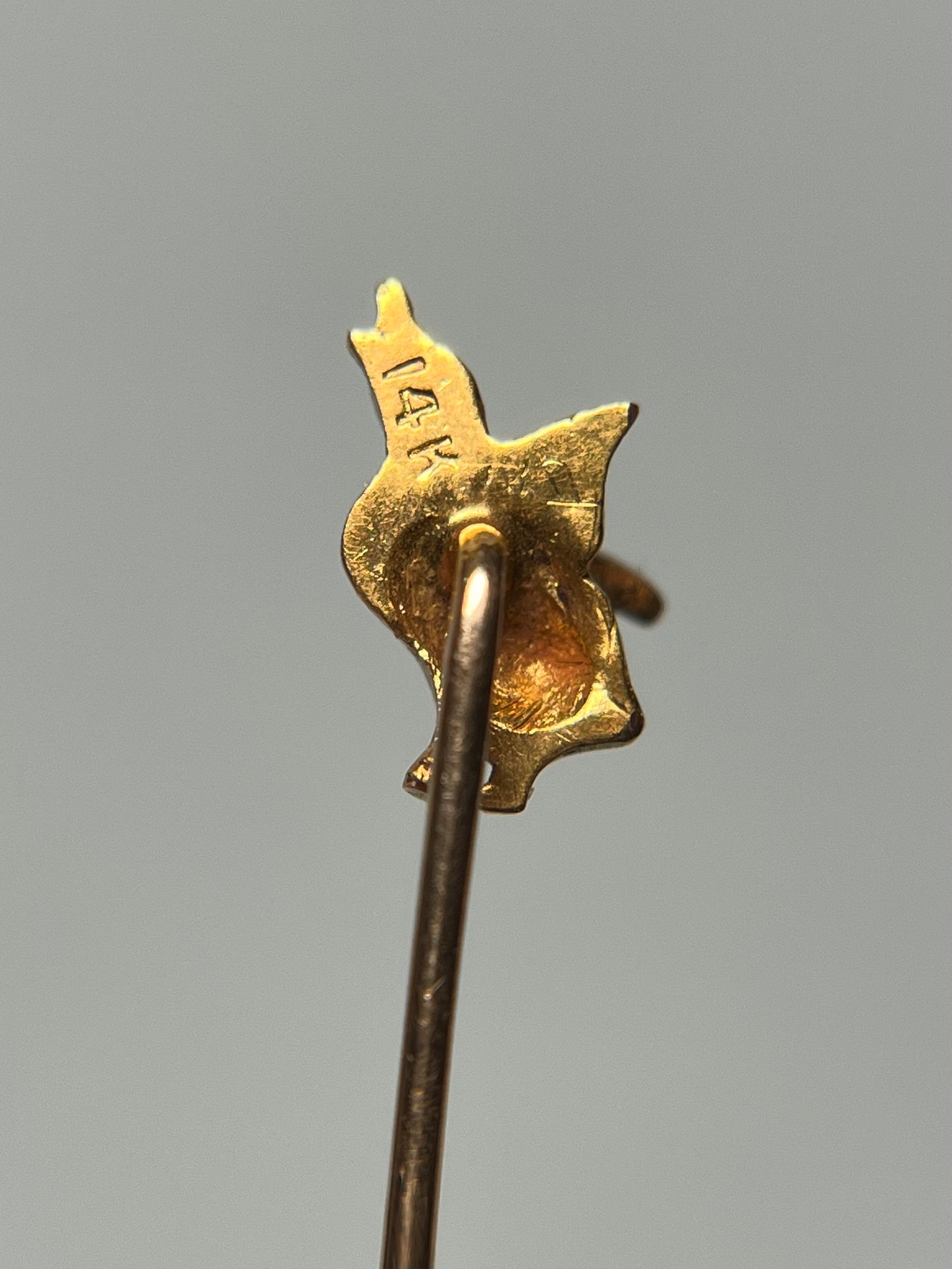 Antique 14K Gold Duckling Stick Pin with Ruby Eye and Bloomed Finish