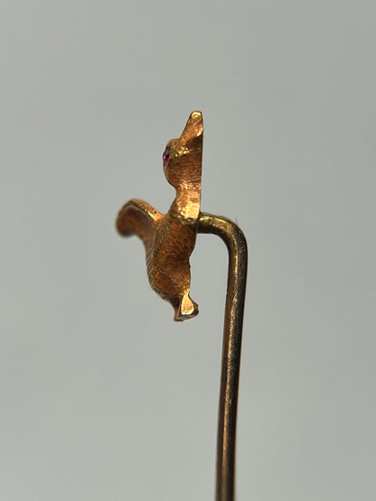 Antique 14K Gold Duckling Stick Pin with Ruby Eye and Bloomed Finish