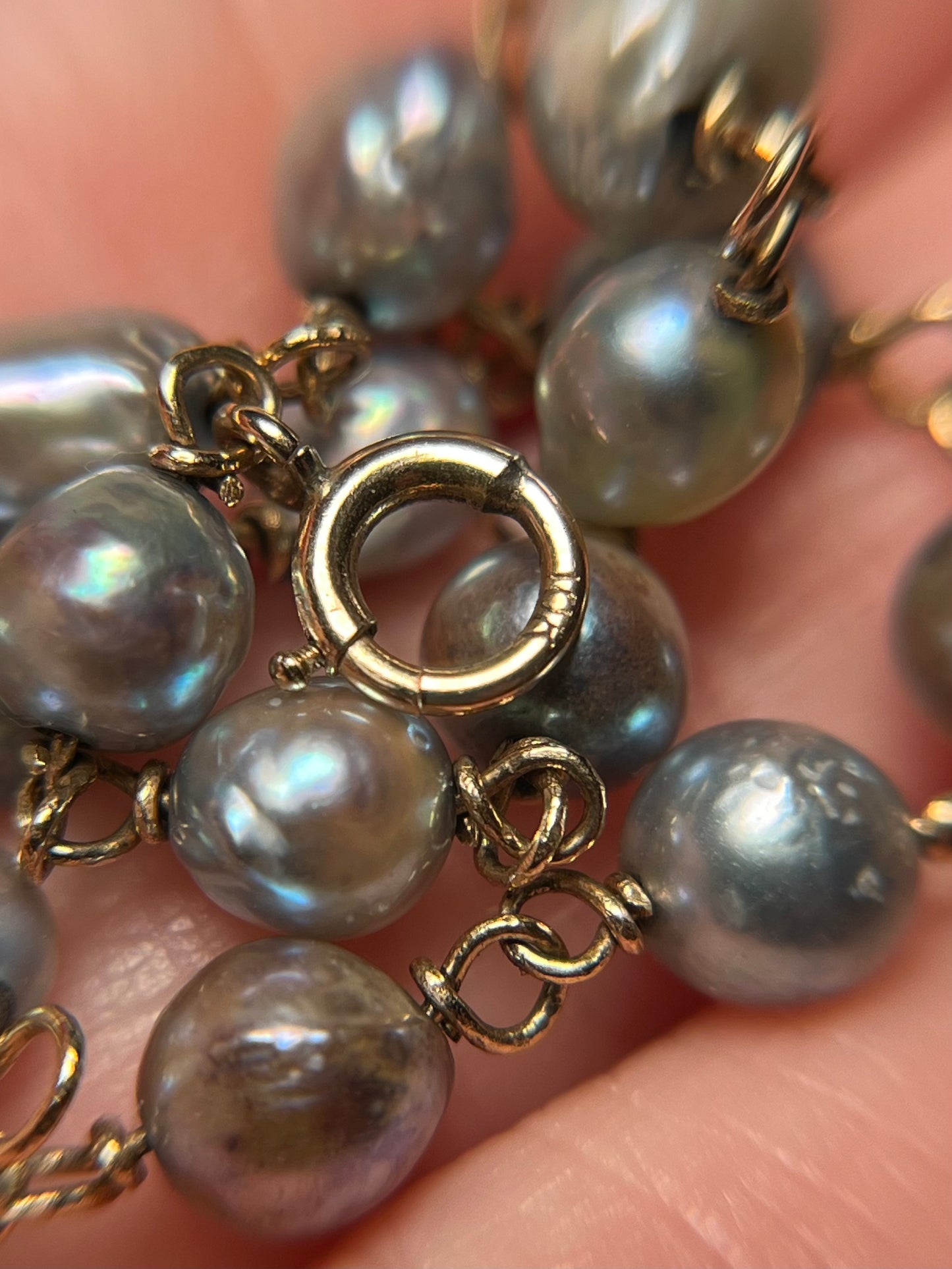 Antique 10K Silver-Blue Cultured Pearl Chain Bracelet