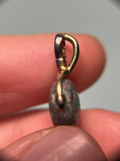 14K and Sterling Antique Pendant with Boulder Opal Bead and Old Cut Diamond Bail