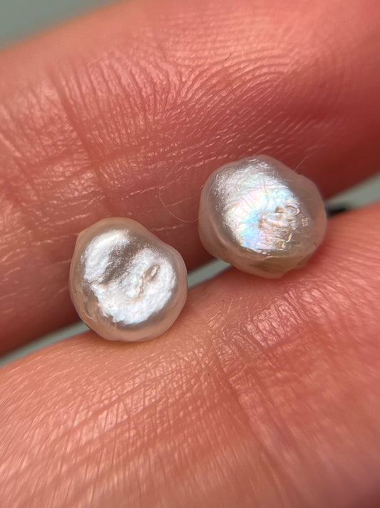 Antique Natural River Pearl Studs in 14K, Converted from Screw Backs