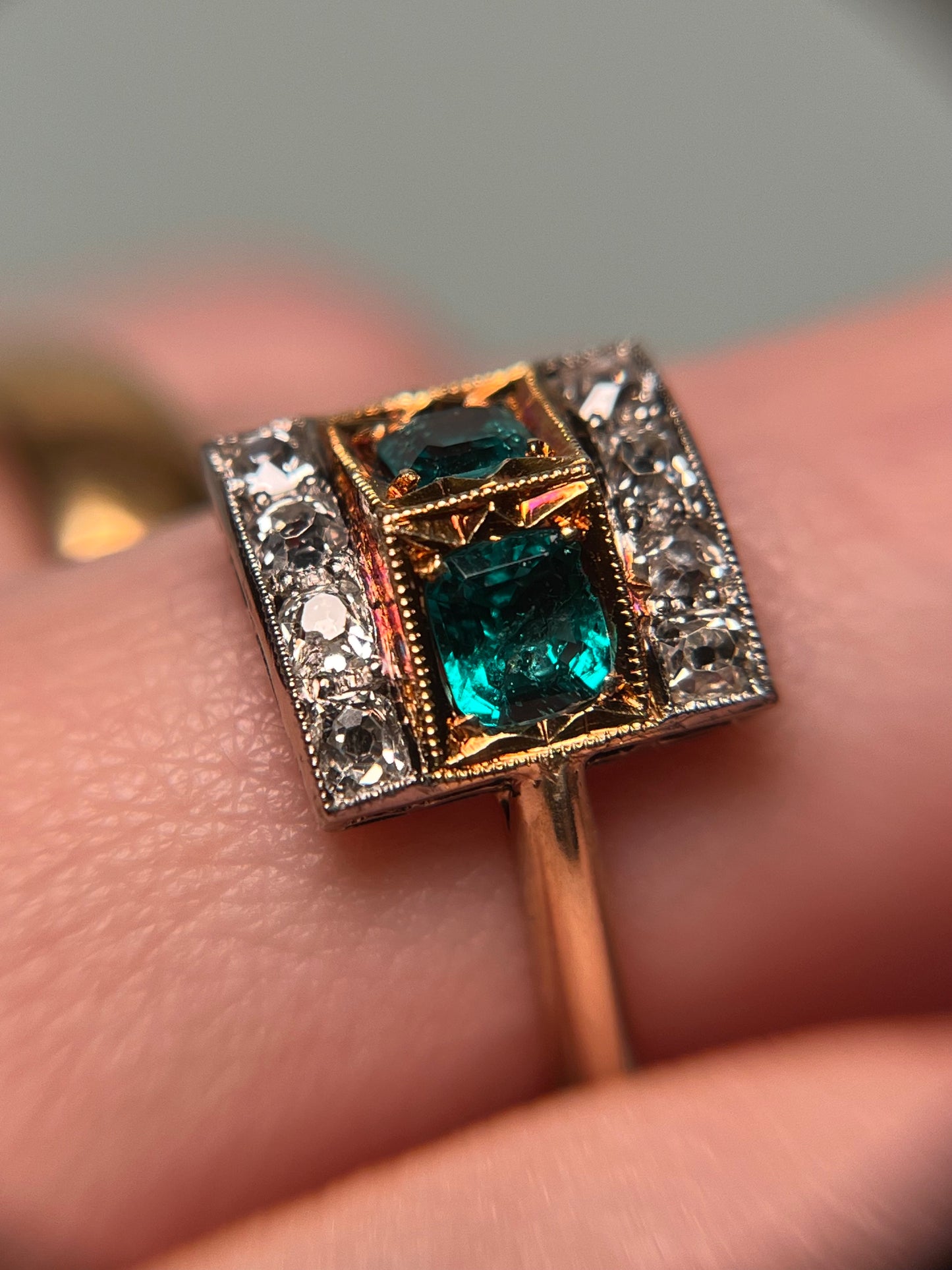 Platinum and 14K Diamond and Emerald Ring