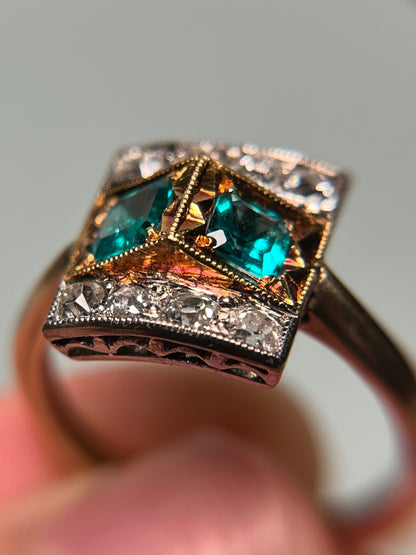 Platinum and 14K Diamond and Emerald Ring