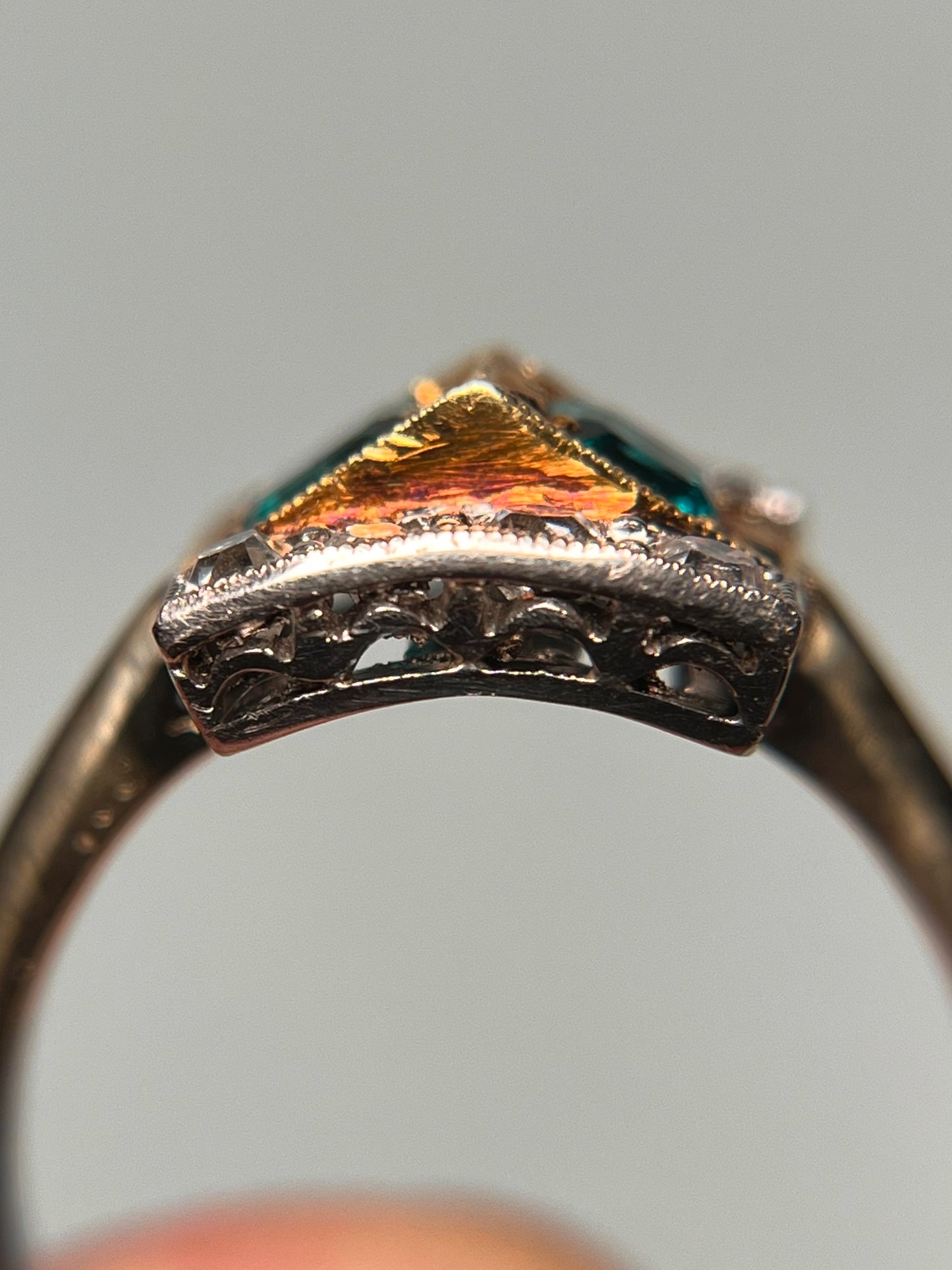 Platinum and 14K Diamond and Emerald Ring