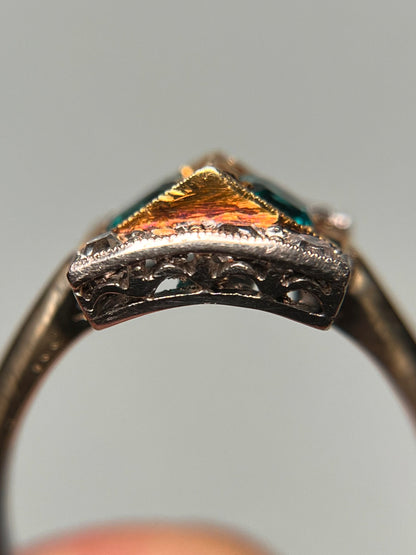 Platinum and 14K Diamond and Emerald Ring