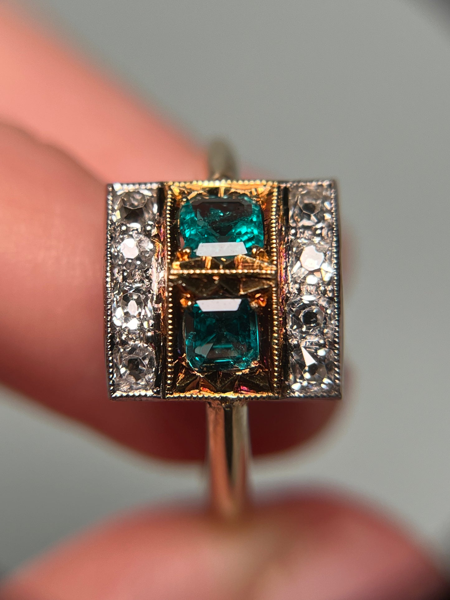 Platinum and 14K Diamond and Emerald Ring