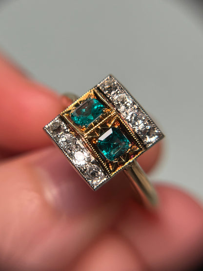 Platinum and 14K Diamond and Emerald Ring