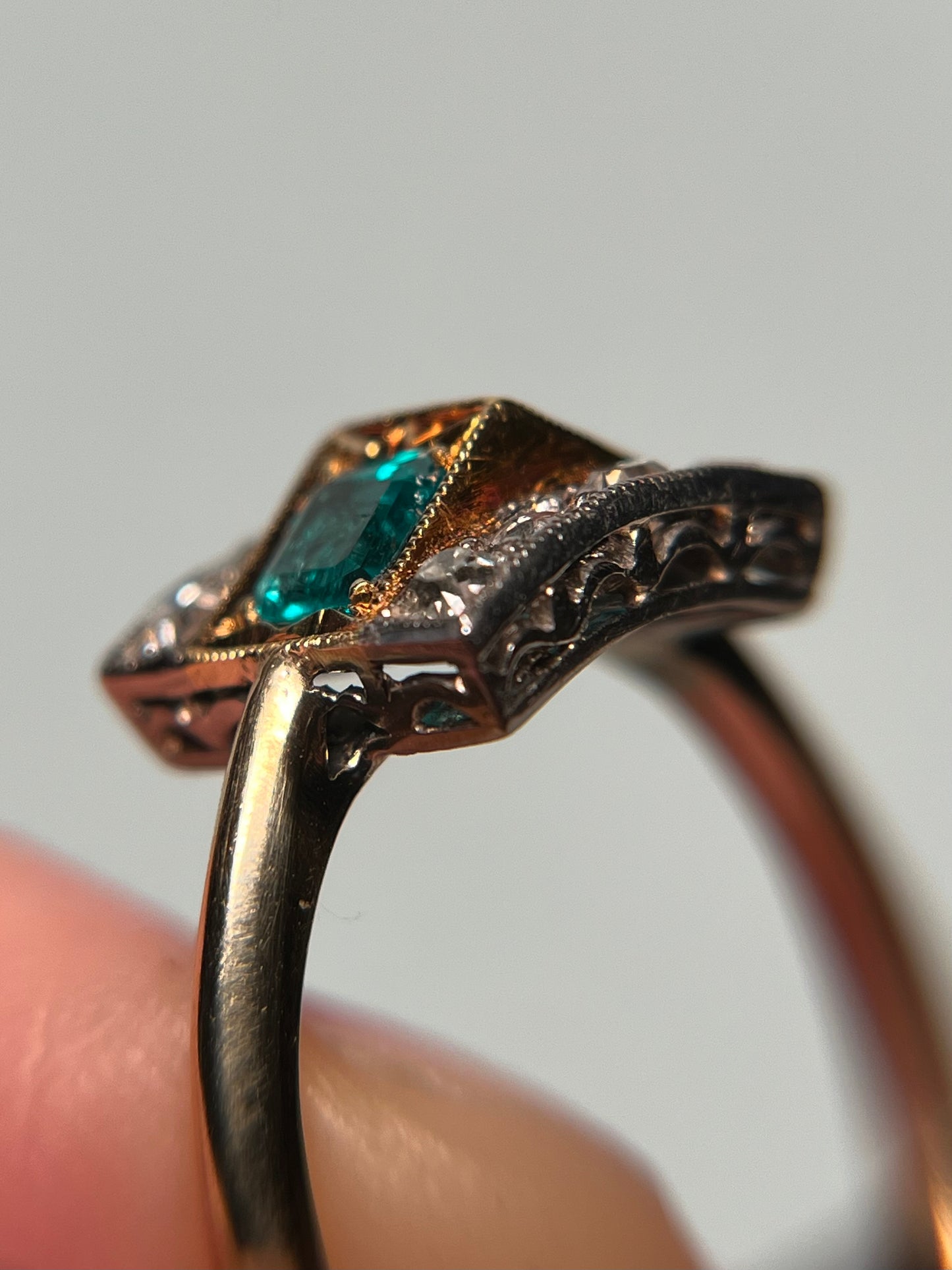 Platinum and 14K Diamond and Emerald Ring