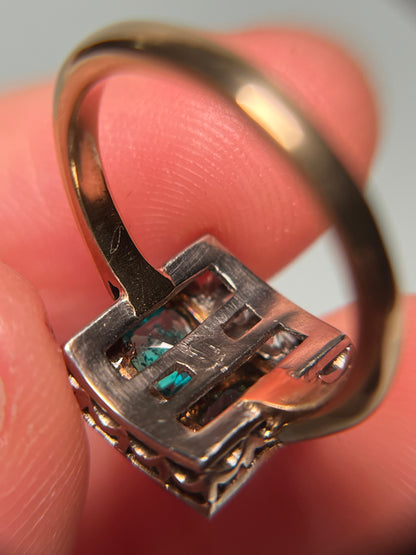 Platinum and 14K Diamond and Emerald Ring