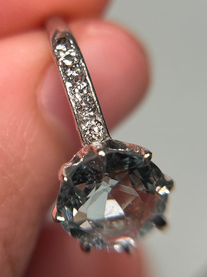 Antique Platinum, Old Mine Cut Diamond and Aquamarine Ring