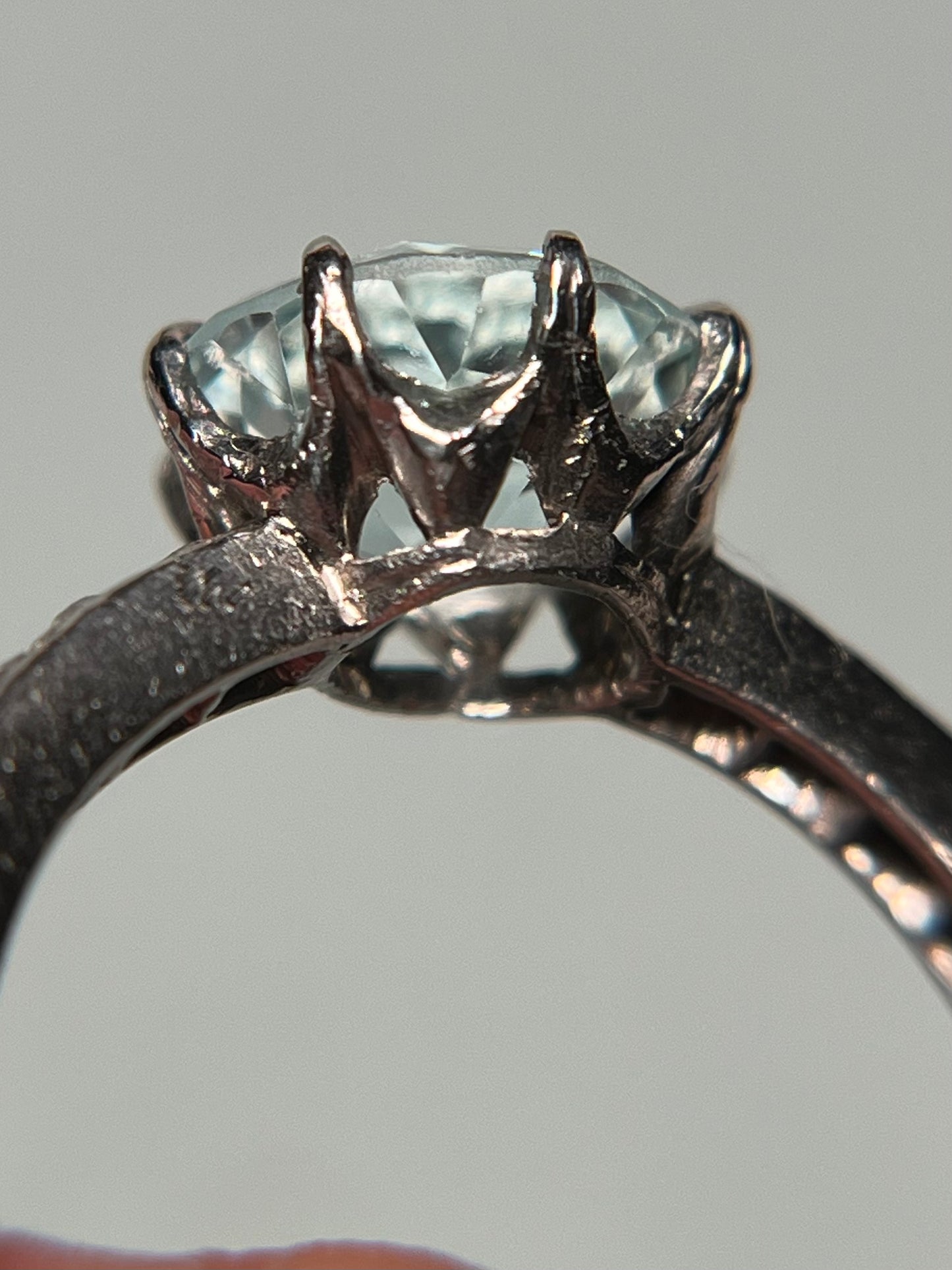 Antique Platinum, Old Mine Cut Diamond and Aquamarine Ring