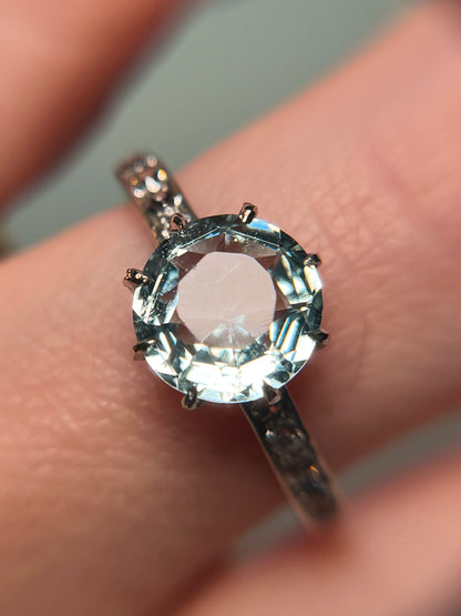 Antique Platinum, Old Mine Cut Diamond and Aquamarine Ring