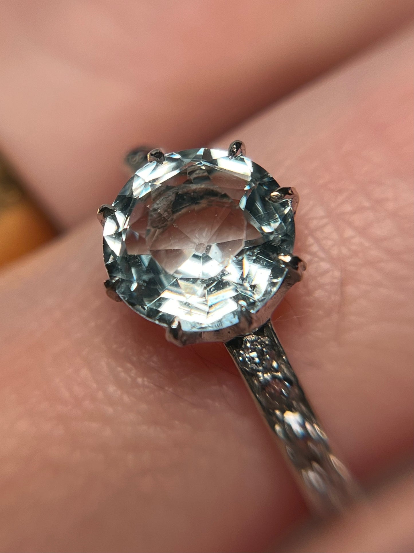 Antique Platinum, Old Mine Cut Diamond and Aquamarine Ring