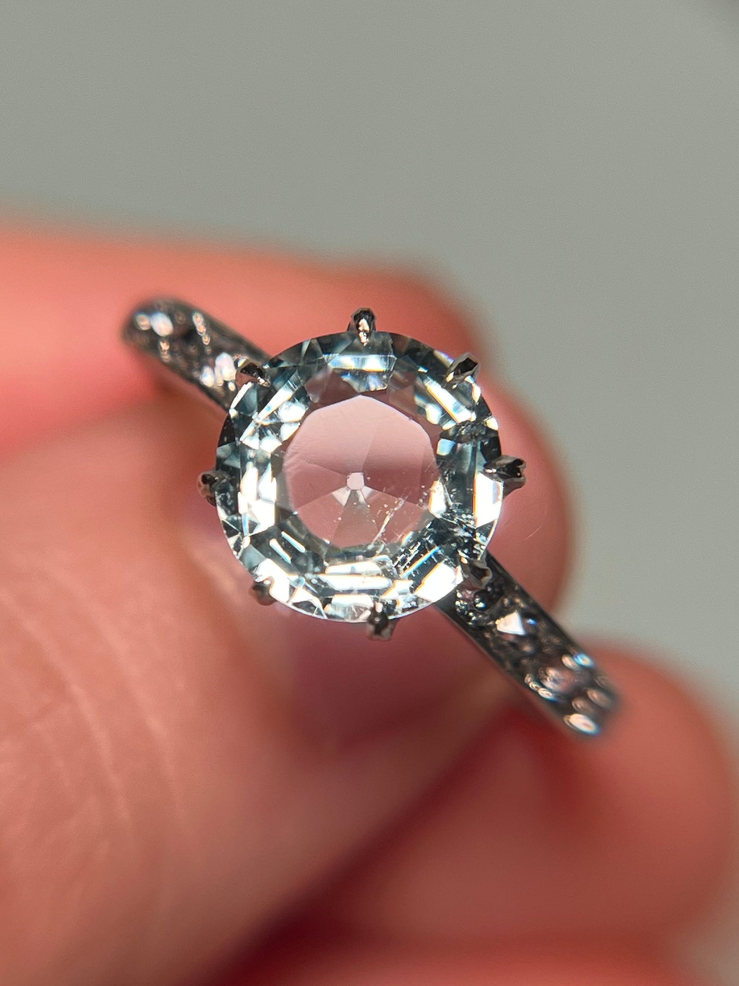 Antique Platinum, Old Mine Cut Diamond and Aquamarine Ring