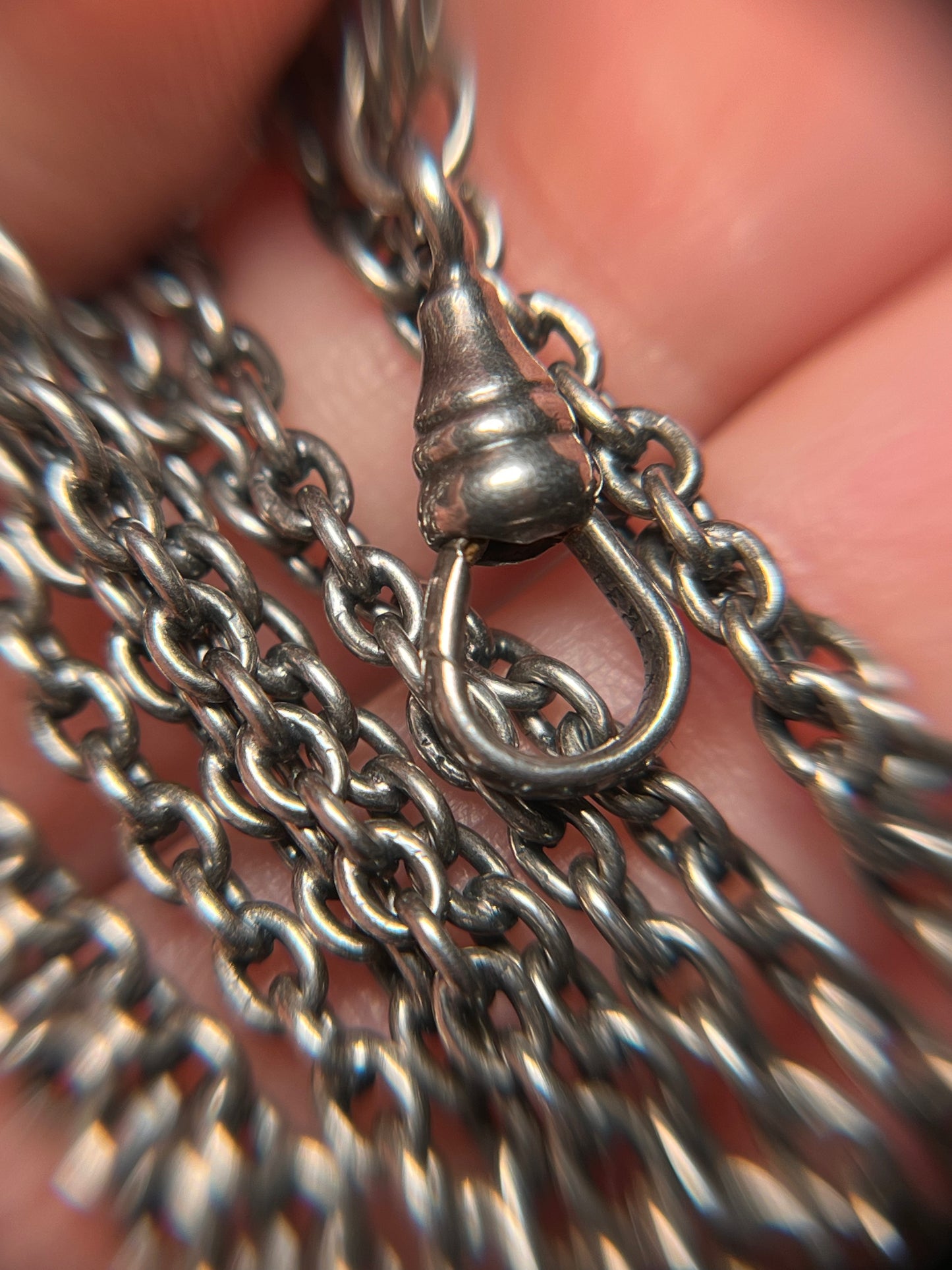 Antique Sterling Longuard Chain with Dog Clip