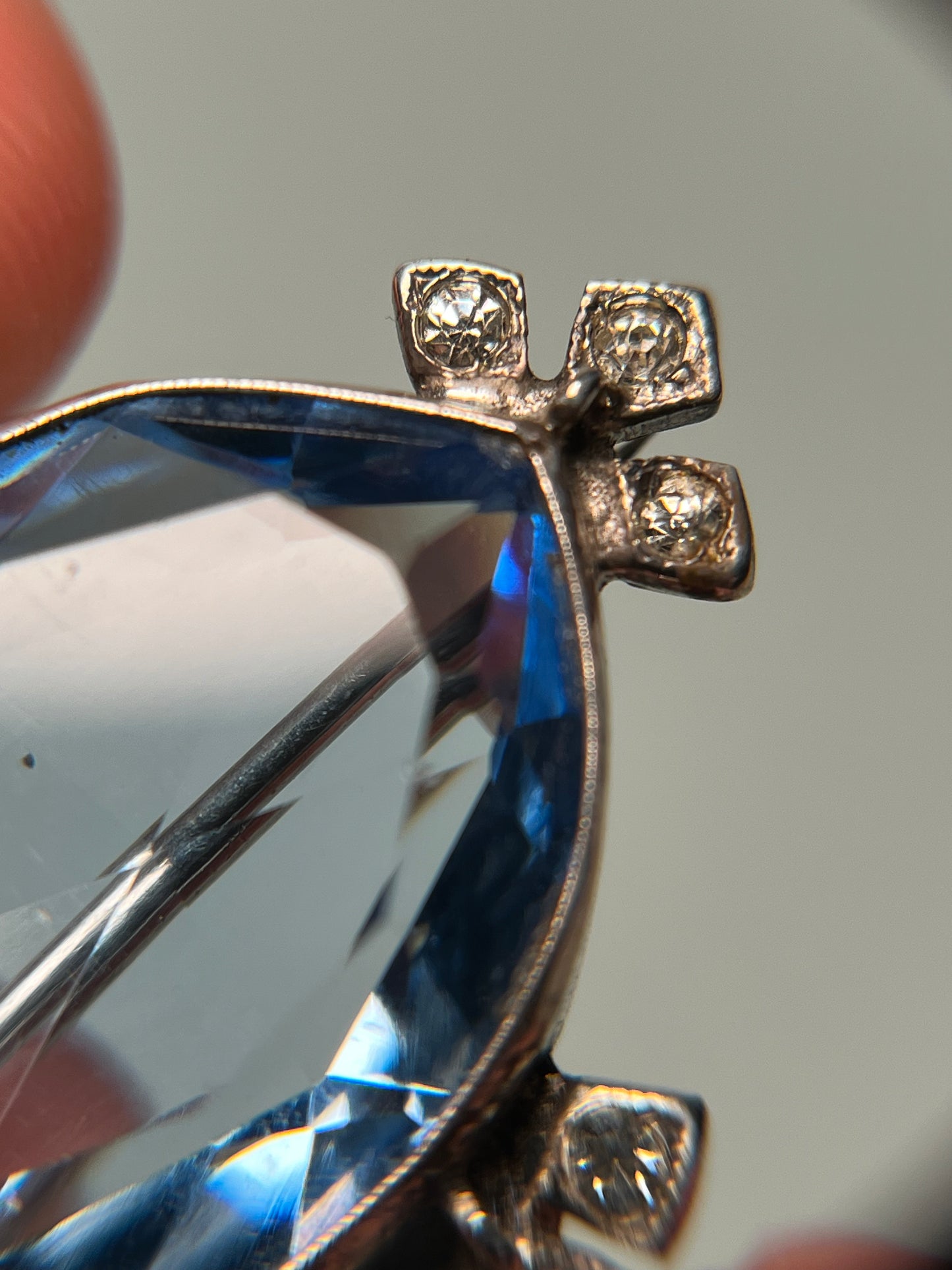 Art Deco Blue and White Paste and Sterling Brooch