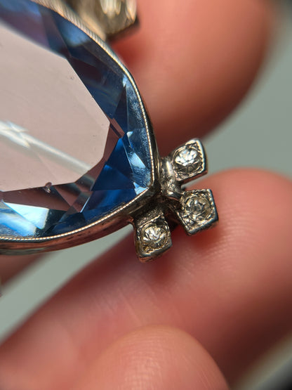 Art Deco Blue and White Paste and Sterling Brooch