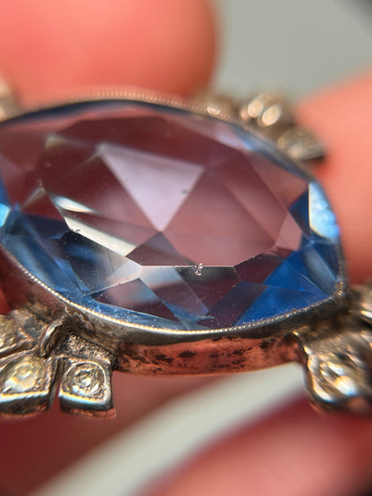 Art Deco Blue and White Paste and Sterling Brooch