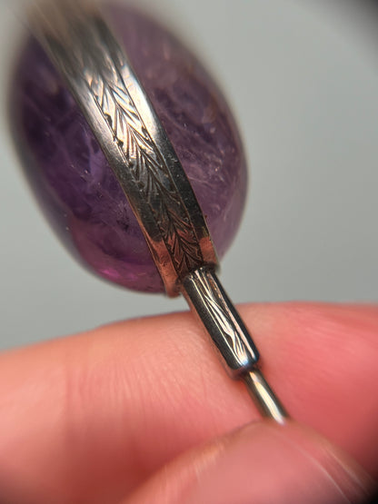 Antique Amethyst Cloak Jabot Pin in Sterling