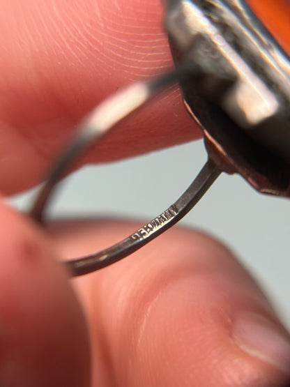 Antique Sterling, Coral and Marcasite Art Deco Ring