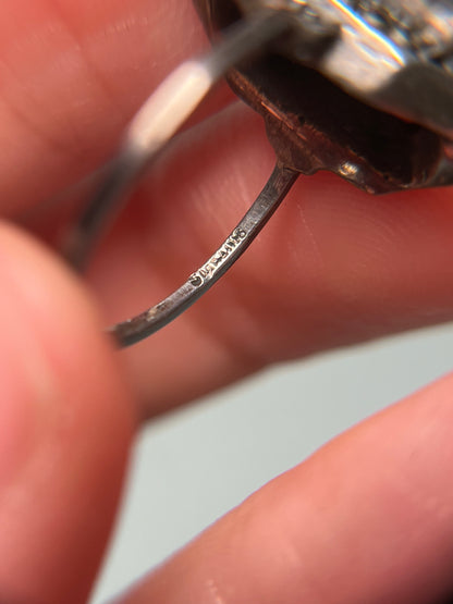 Antique Sterling, Coral and Marcasite Art Deco Ring