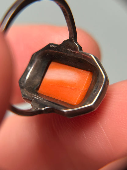 Antique Sterling, Coral and Marcasite Art Deco Ring