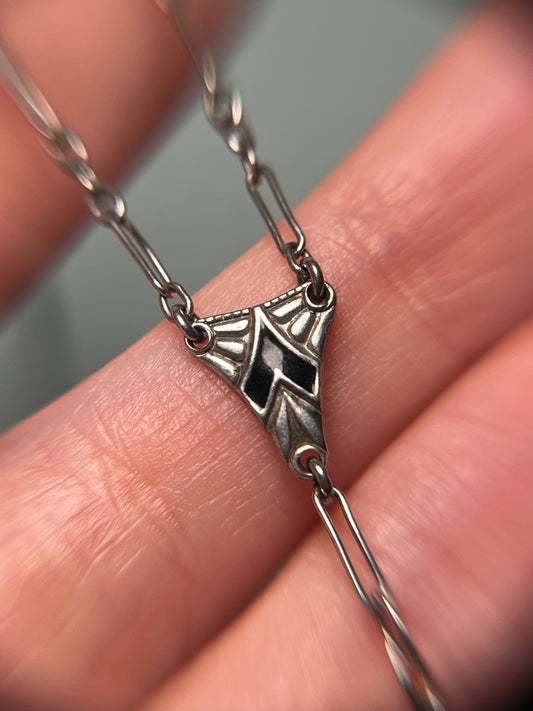 Sterling and Enamel Art Deco Lariat