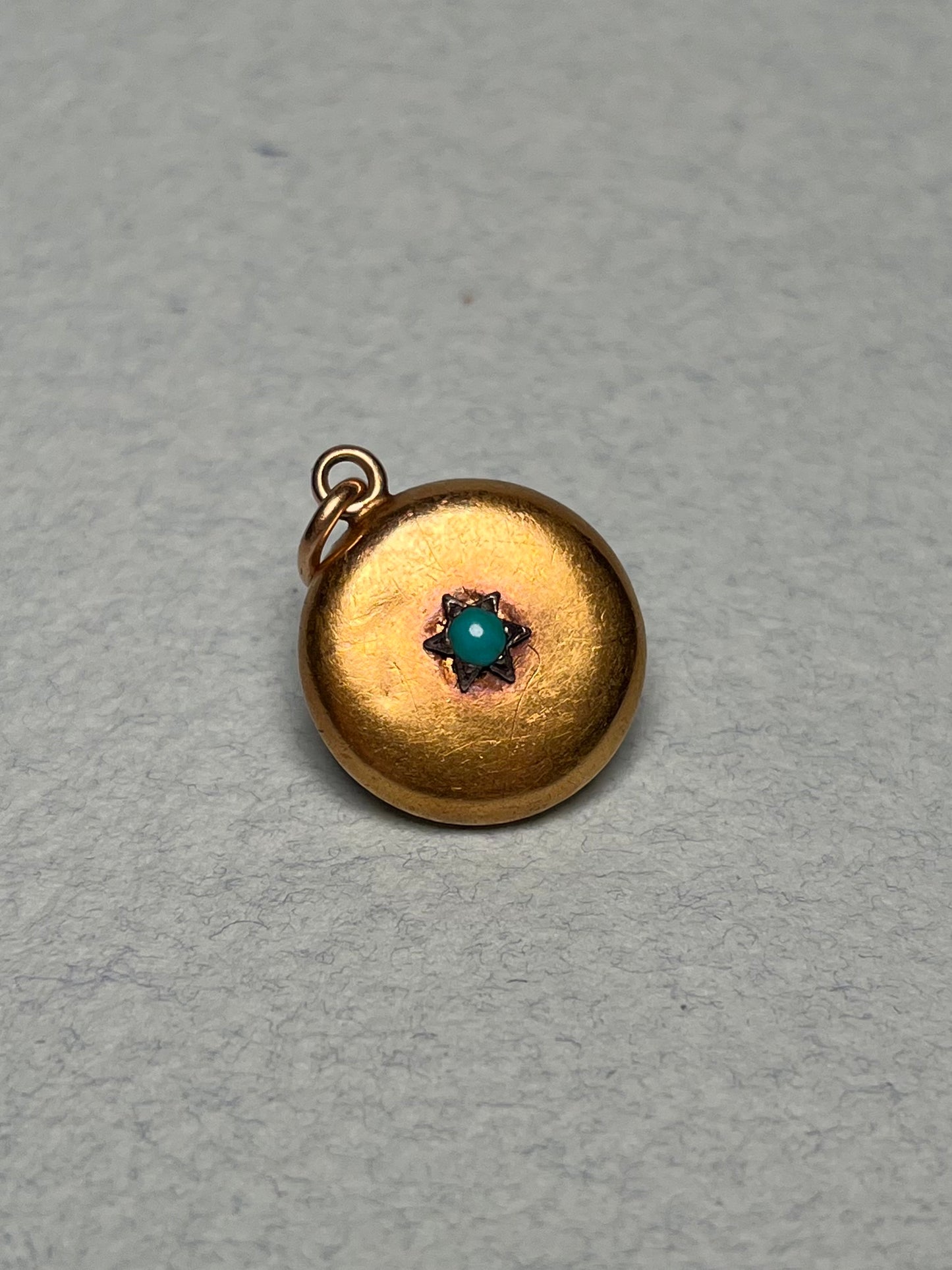 Antique Victorian 15K Gold, Silver and Turquoise Locket Pendant with Pink Silk