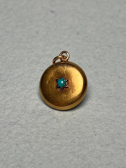 Antique Victorian 15K Gold, Silver and Turquoise Locket Pendant with Pink Silk