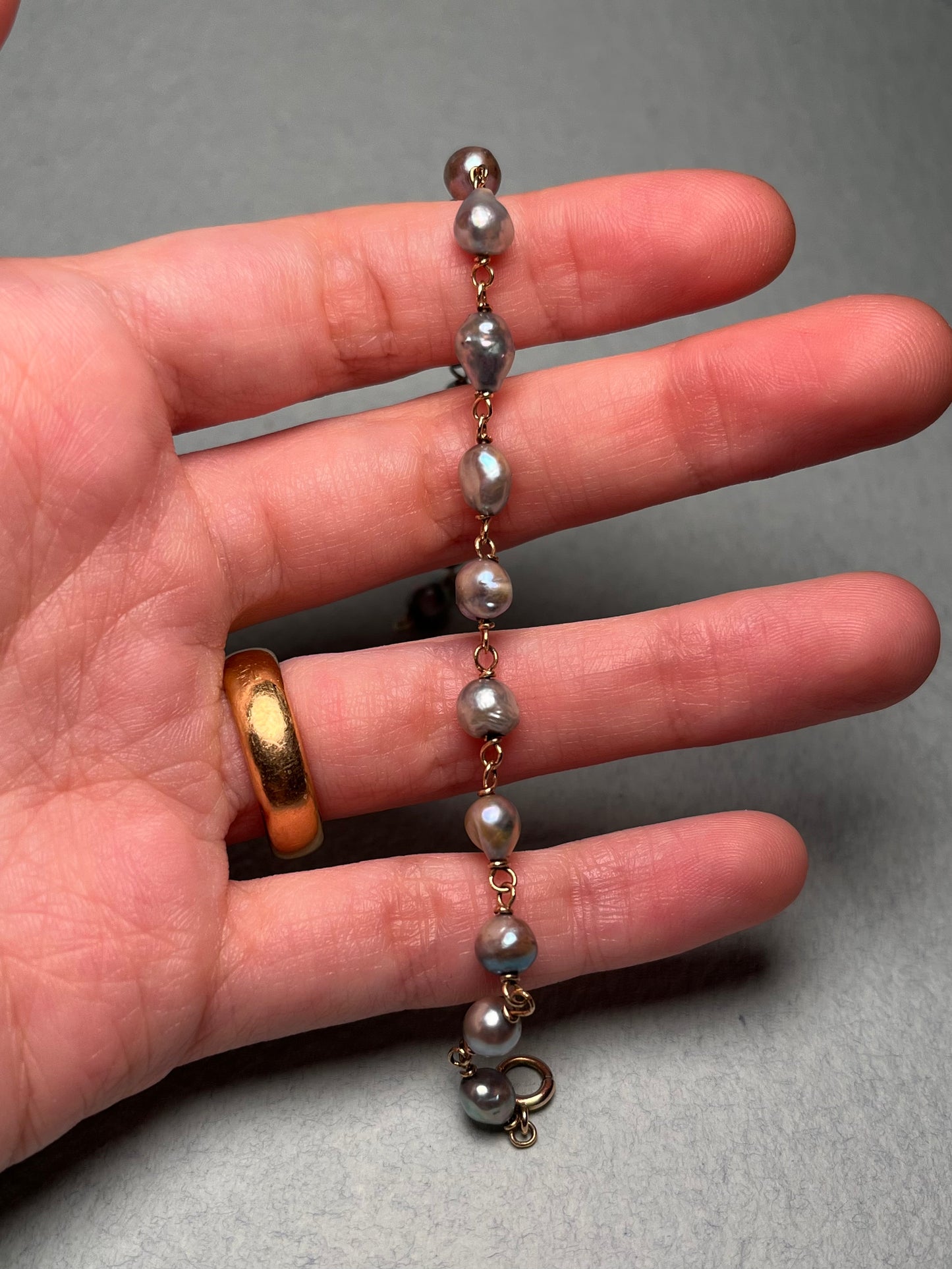 Antique 10K Silver-Blue Cultured Pearl Chain Bracelet