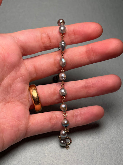 Antique 10K Silver-Blue Cultured Pearl Chain Bracelet