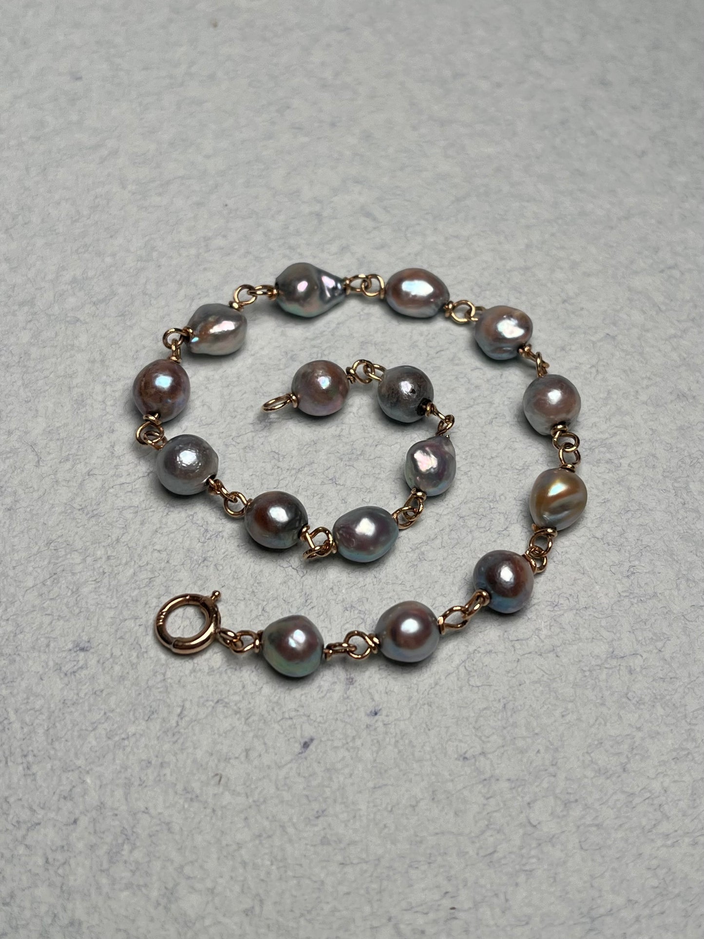 Antique 10K Silver-Blue Cultured Pearl Chain Bracelet