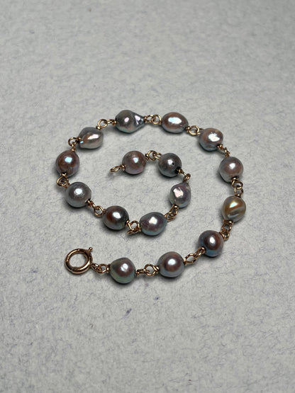 Antique 10K Silver-Blue Cultured Pearl Chain Bracelet