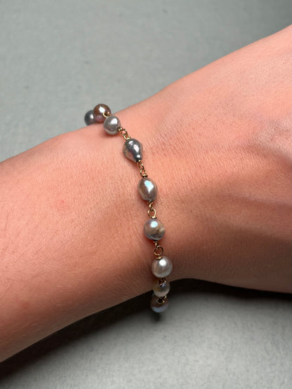 Antique 10K Silver-Blue Cultured Pearl Chain Bracelet