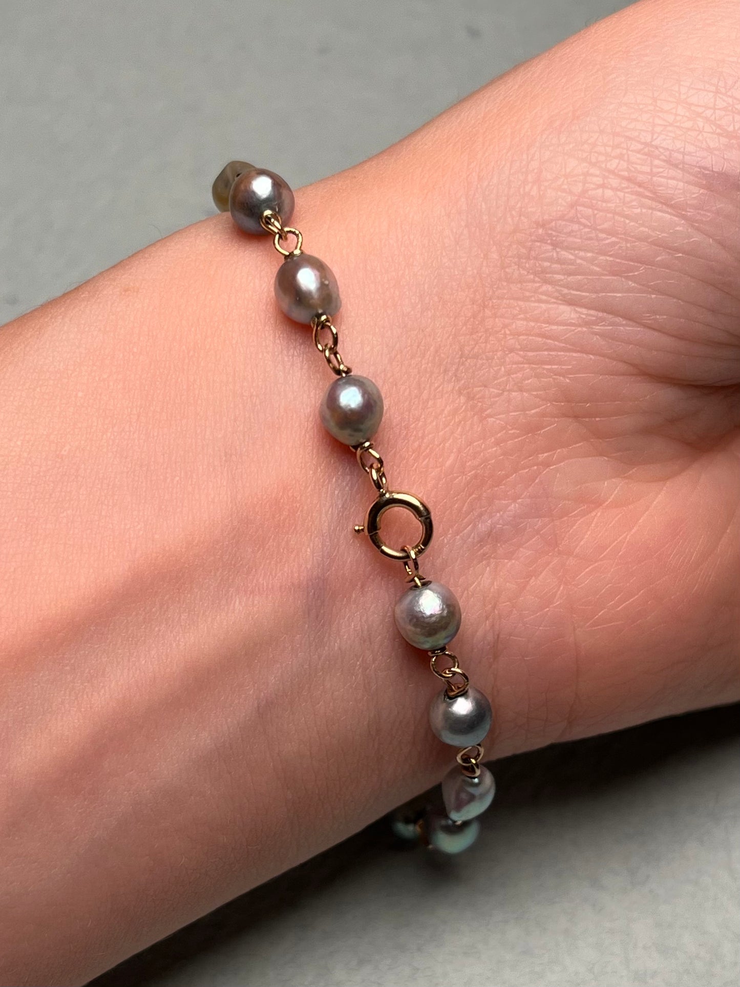 Antique 10K Silver-Blue Cultured Pearl Chain Bracelet