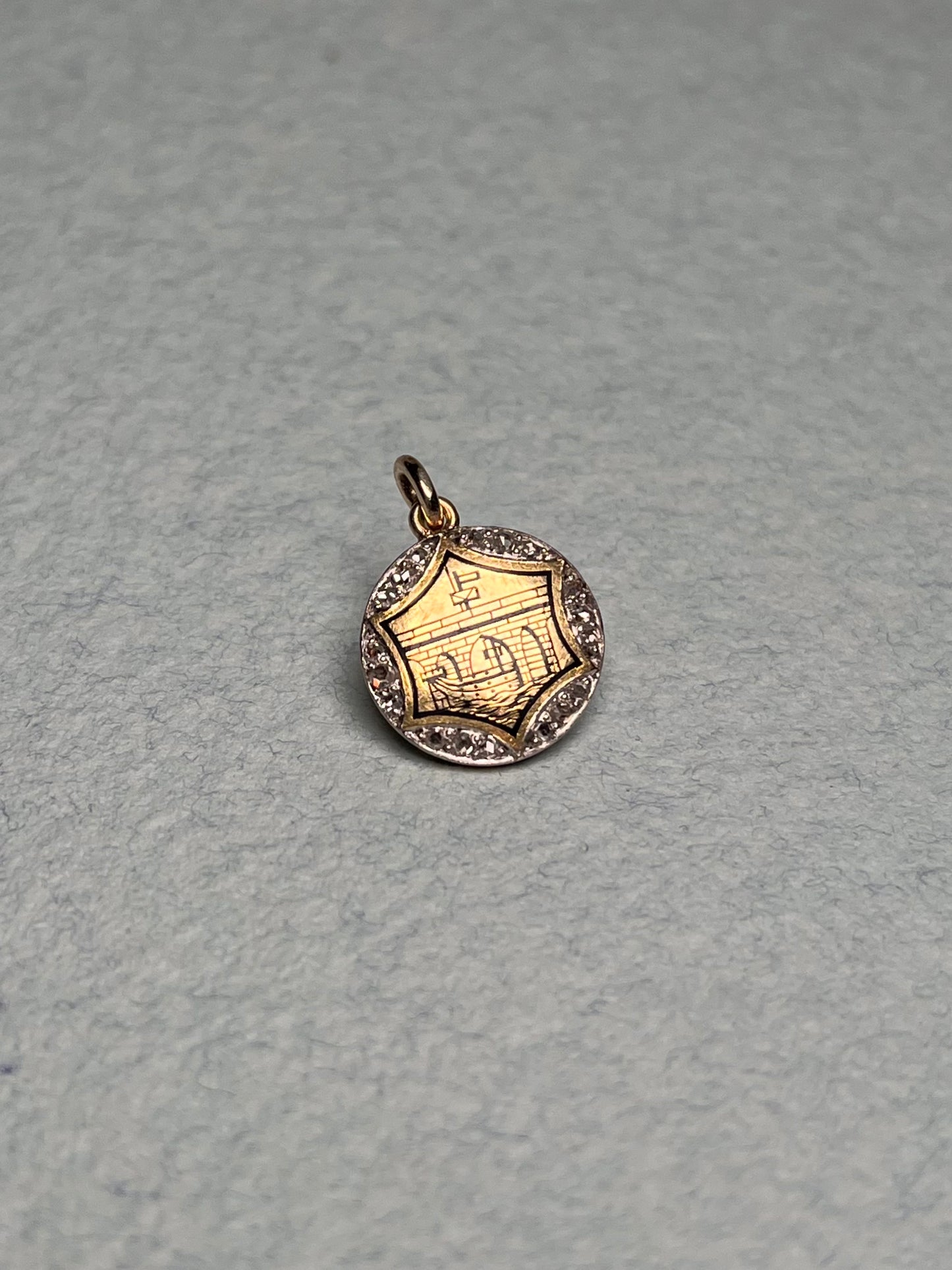 Antique 18K, Platinum, Enamel and Diamond Charm, Venetian Design