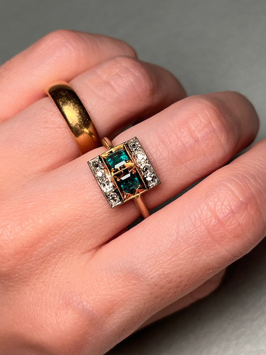 Platinum and 14K Diamond and Emerald Ring