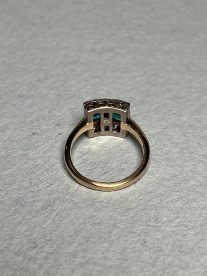 Platinum and 14K Diamond and Emerald Ring