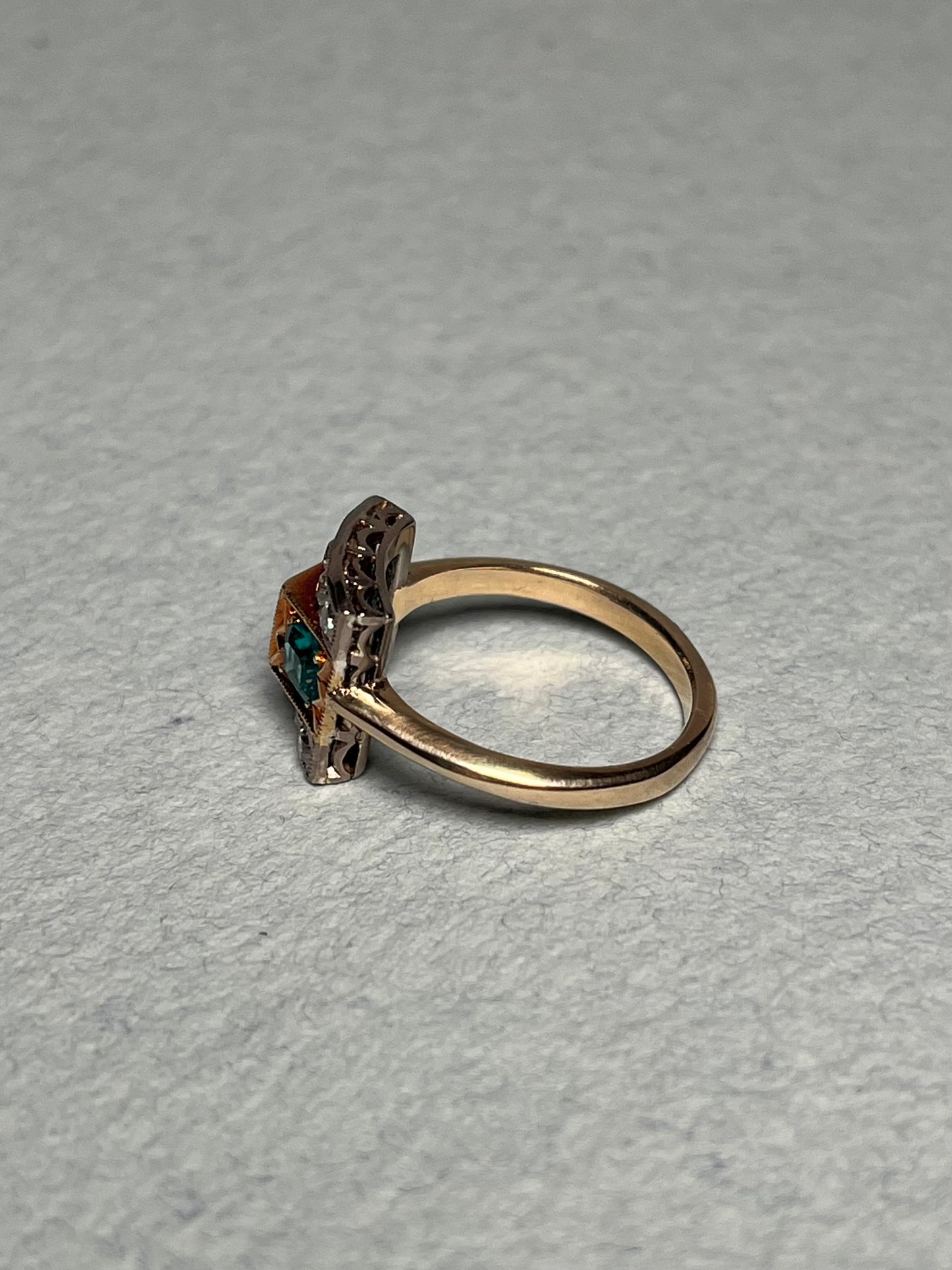 Platinum and 14K Diamond and Emerald Ring