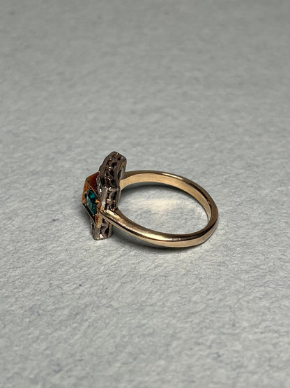 Platinum and 14K Diamond and Emerald Ring