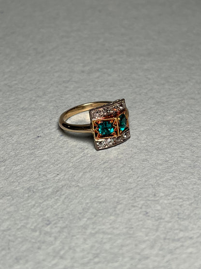 Platinum and 14K Diamond and Emerald Ring